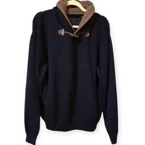 Neiman Marcus Black And Gray Merino Wool Blend High Neck Knit Sweater